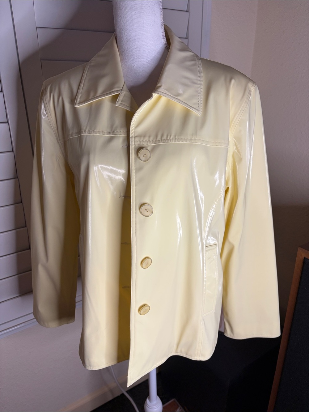 🧥💛Vintage Nuage Collection Yellow Polyvinal Polyester Raincoat Fully Lined Sz XL